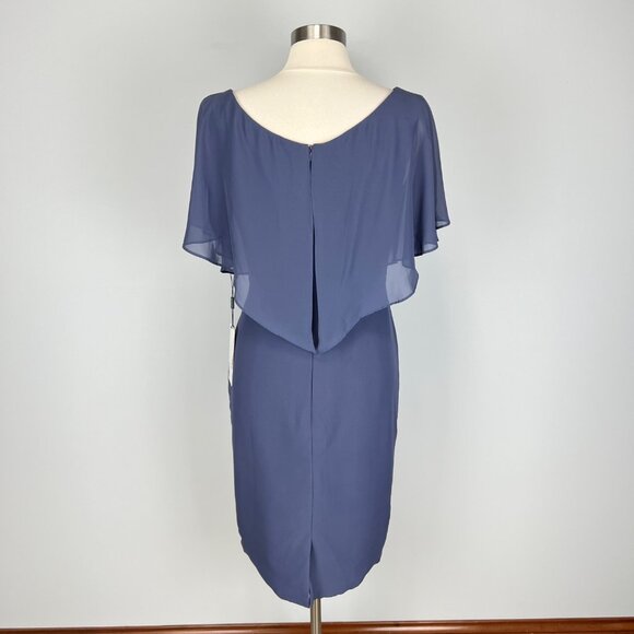 JJs House Womens V Neck Chiffon Sheath Cocktail Dress Stormy Blue size 10 - Picture 7 of 15